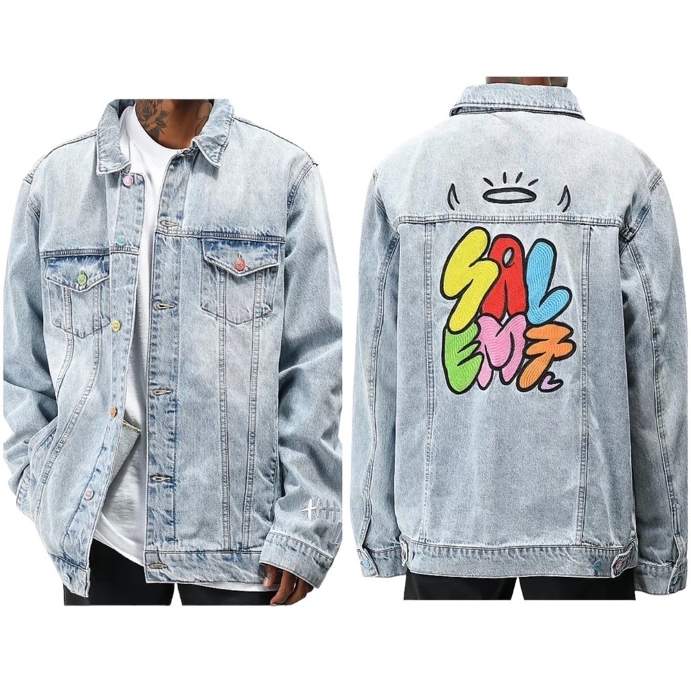 NWT Mens Salem7 Zumiez Light Wash Oversized Denim Jacket Y2K 90s